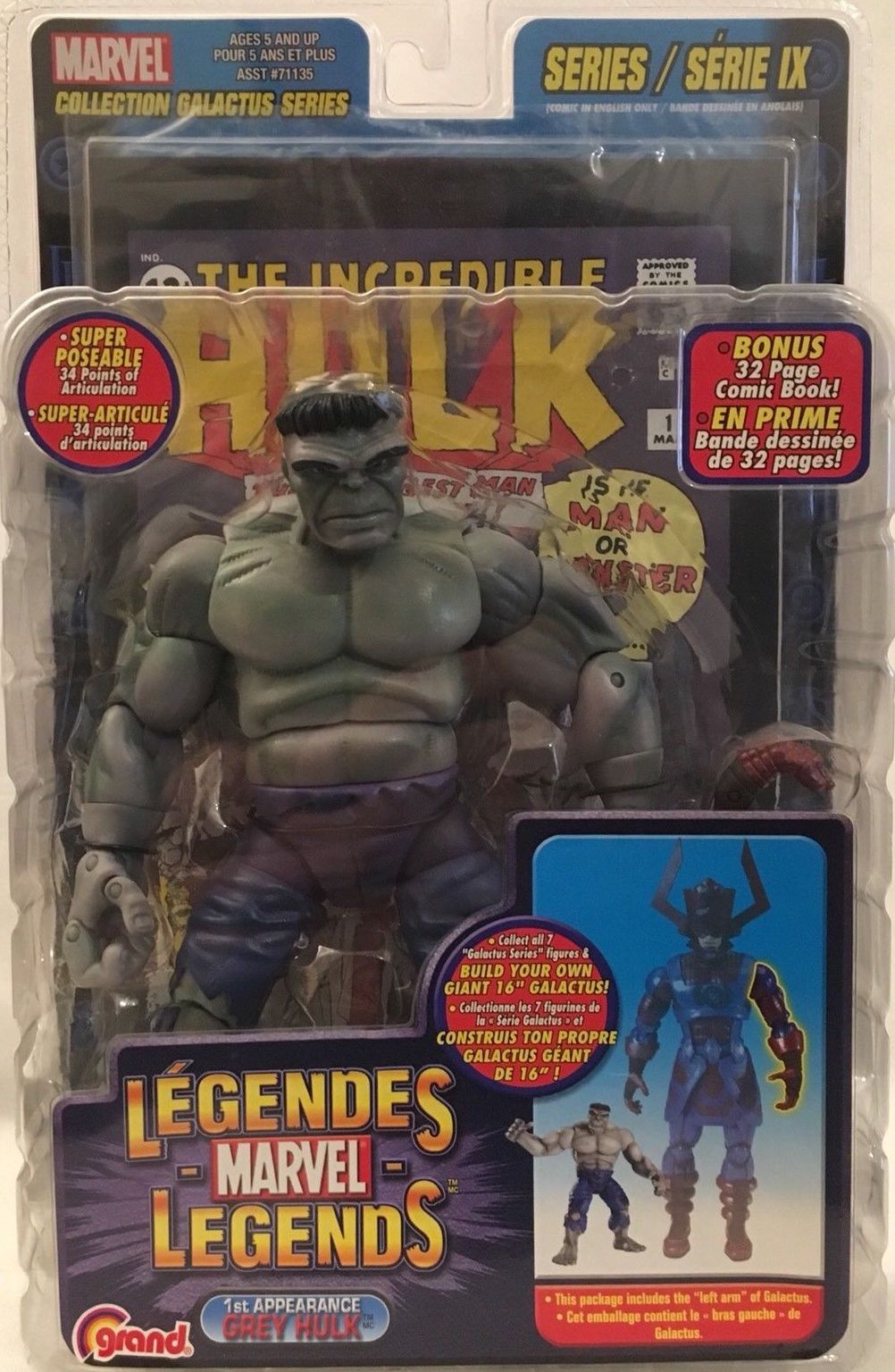 Marvel Legends 6" Inch Toybiz Galactus BAF Wave Grey Hulk Loose complet 