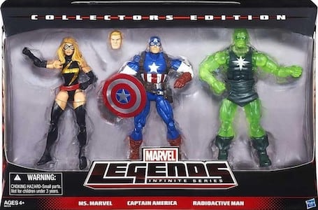 Marvel Legends Exclusives Ms. Marvel, Captain America, Radioactive Man 3 Pack thumbnail