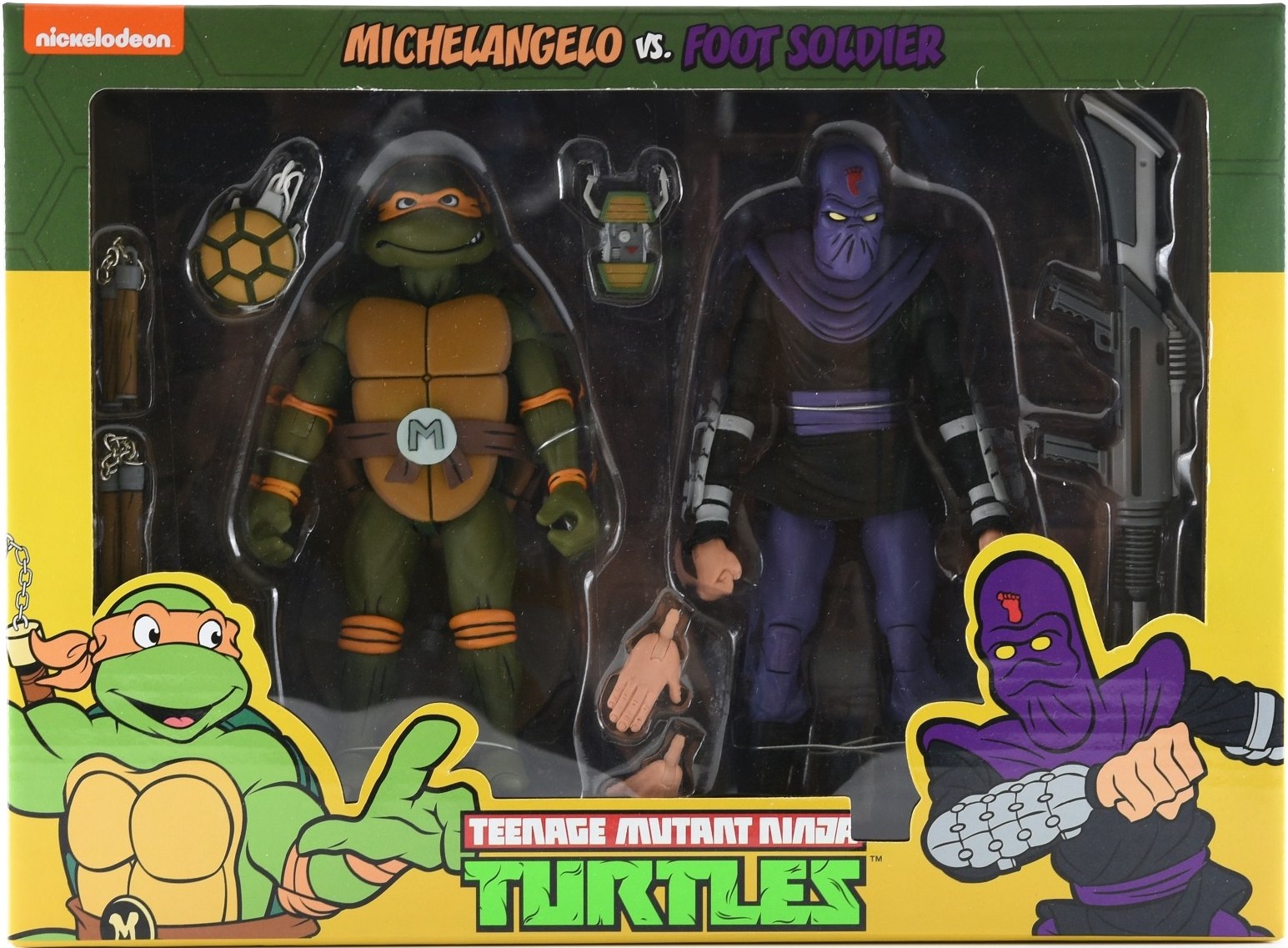 NECA TMNT Teenage Mutant Ninja Turtles Michelangelo VS FOOT SOLDIER 2 Pack 