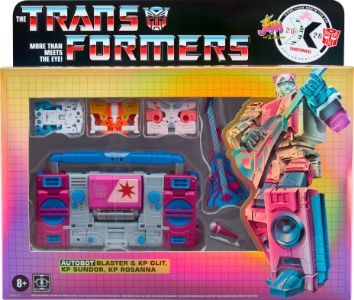 Transformers Collaborative Jem and the Holograms Autobot Blaster & KP Glit, KP Sundor and KP Rosanna